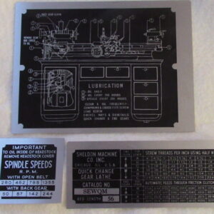 Sheldon Machine Labels for the 11 Inch Lathe